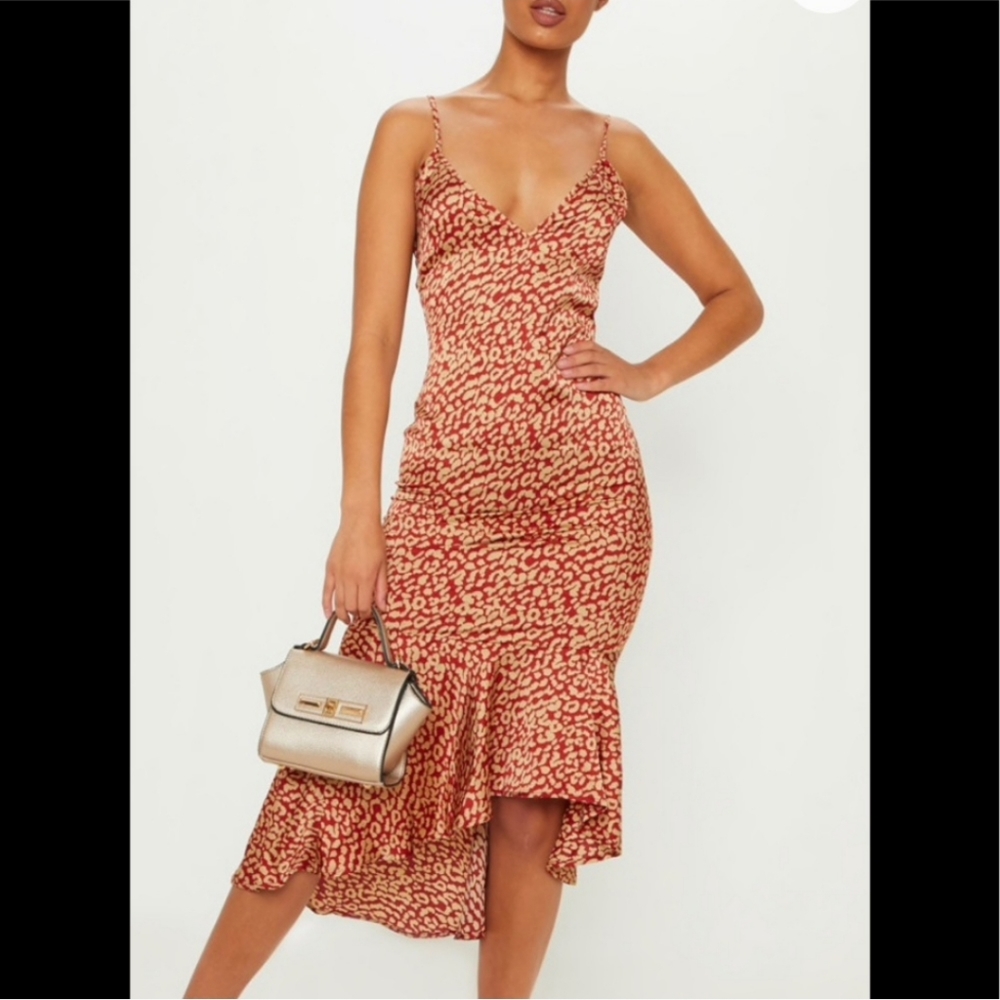 Pretty Little Things Red Leopard Satin Dress Size 4